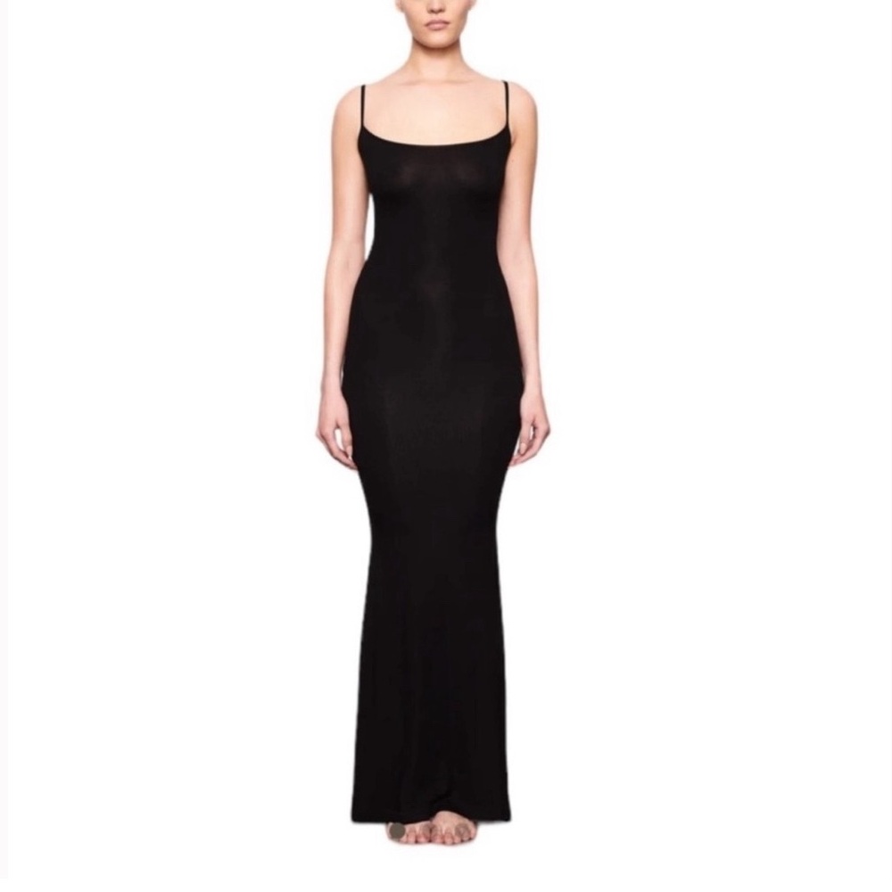 NWOT SKIMS Soft Lounge Long Maxi Slip Dress Black Ribber Onyx